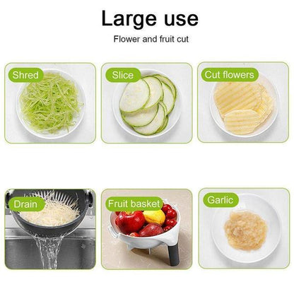 9-IN-1 Multi-Functional Vegetable Cutter With Rotate Draining Basket