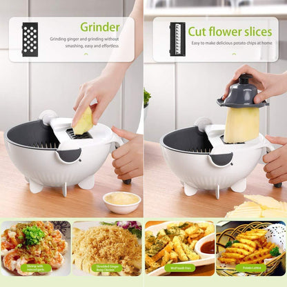 9-IN-1 Multi-Functional Vegetable Cutter With Rotate Draining Basket
