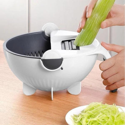 9-IN-1 Multi-Functional Vegetable Cutter With Rotate Draining Basket